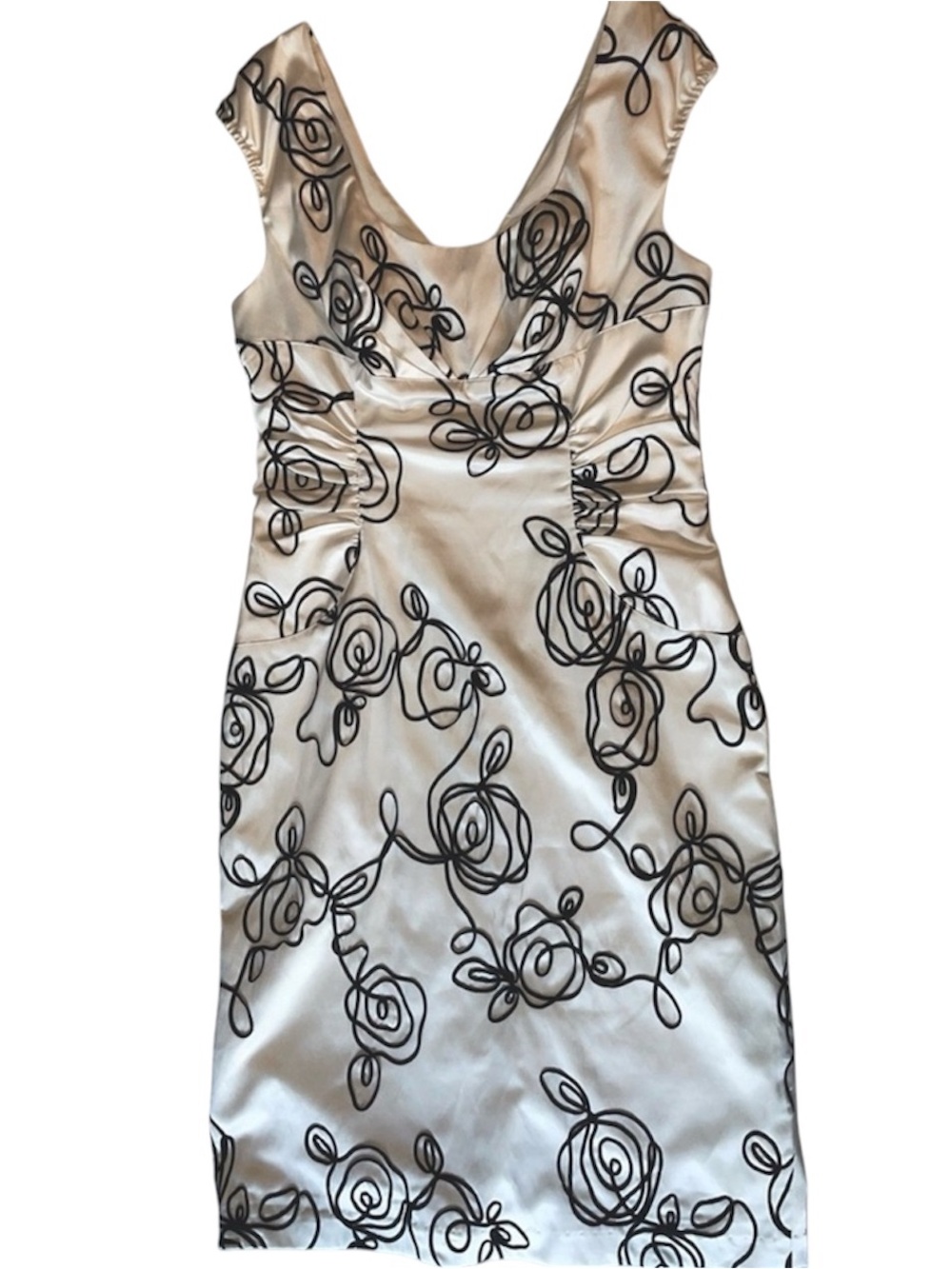 Adrianna Papell Cream Midi Dress with Black Floral Outline